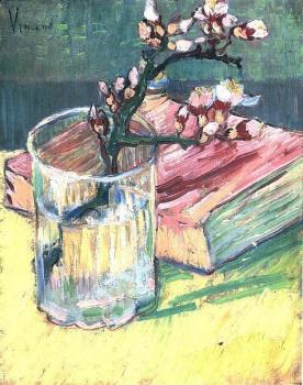 Vincent Van Gogh : Blossoming Almond Branch in a Glass with a Book